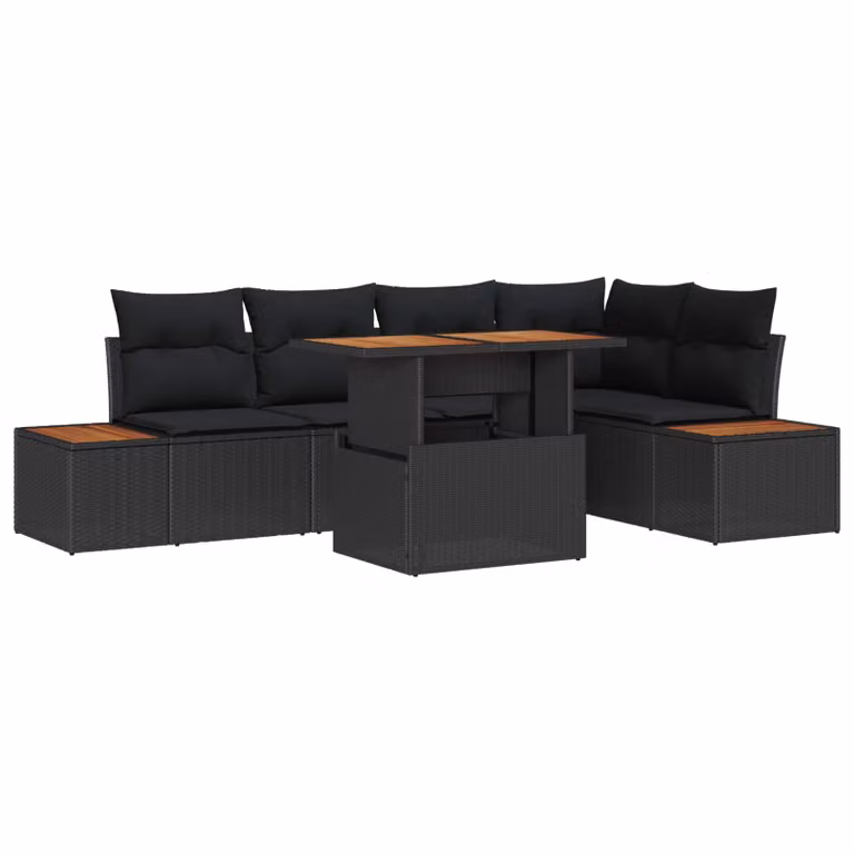 Set da pranzo da giardino moderno vidaXL in legno di acacia con rattan, 6 pezzi, Nero e Marrone