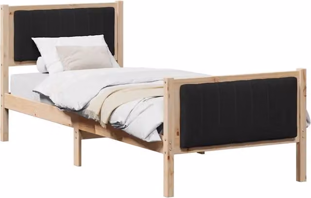 Letto singolo moderno con testiera imbottita in tessuto e struttura in legno massello Marrone e Nero L/P/H: 190 x 80 x 85,5 cm – 1