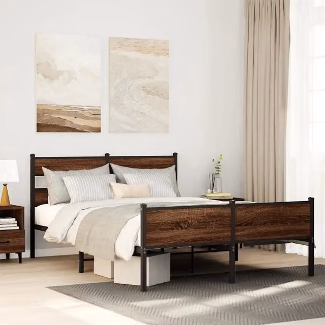 Letto senza materasso vidaXL in legno e metallo colore rovere marrone L/P: 140 x 200 cm – 1