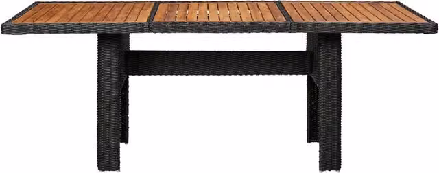 Tavolo da giardino rettangolare estensibile vidaXL in polyrattan e legno di acacia nero e marrone L: 200 cm, P: 100 cm, H: 74 cm
