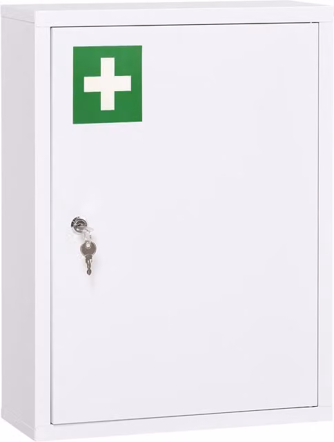 Armadietto medicinali kleankin in acciaio con 3 ripiani e serratura, Bianco, L: 40 cm, P: 15 cm, H: 53.5 cm