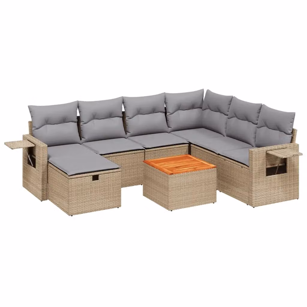 vidaXL Set Divano da Giardino 8 pz a Forma di L con Cuscini Beige e Grigio in Polyrattan e Acciaio – 2