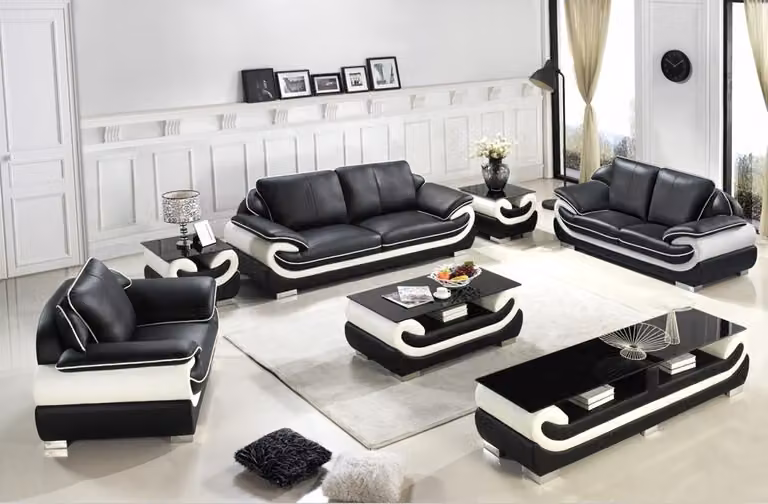 Couchtisch Klassischer Leder Tisch mit Glasplatte Tische Glastische Leder Tisch