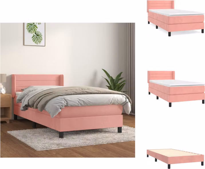 vidaXL Letto a molle con materasso rosa 90x200 cm in velluto - Letti & Reti
