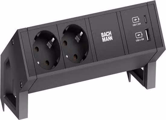 Bachmann Desk 2 con 2x prese di corrente + caricatore USB A/C, 0,2 metri GST18-3 - nero (902962) - Combinazione prese di corrente