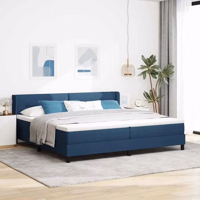 Letto a molle con testiera blu vidaXL L: 200 cm, P: 200 cm, H: 280 cm in tessuto e materiali misti – 1