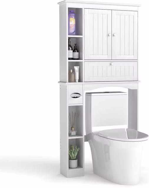 Mobiletto da Bagno Costway Bianco con 2 Ante e Ripiani Interni, Scaffale Moderno per Lavatrice e WC, L/P/H: 80 x 21 x 165 cm