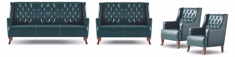Sofa-Set Chesterfield Grün Klassisch Leder 3-Sitzer Sessel 2-Sitzer Holz
