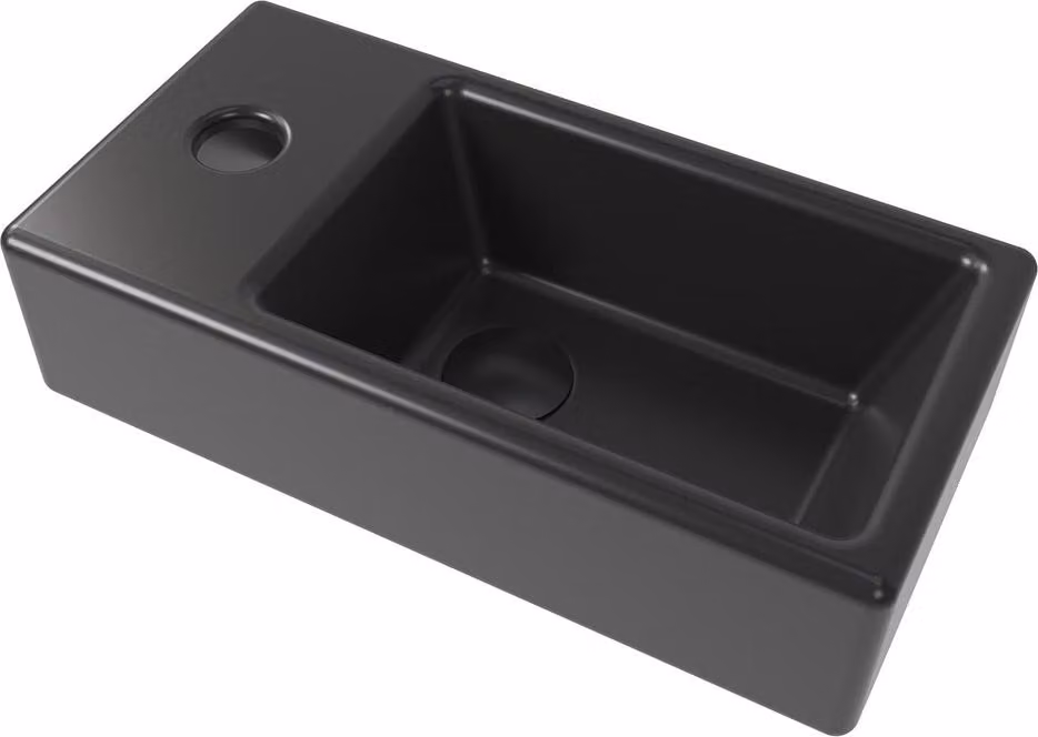 Swiss Aqua Technologies Brevis lavamano con foro per rubinetto a sinistra 40,5 cm x 20,5 cm, nero opaco