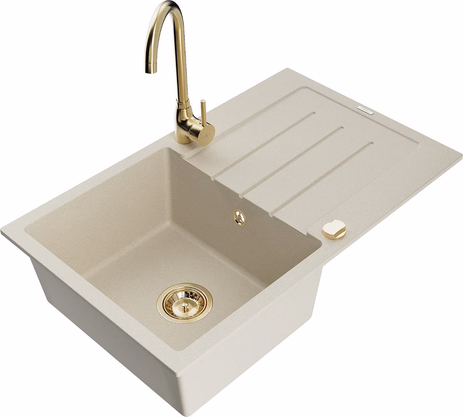 Mexen Bruno lavello da cucina in granito 1 vasca con sgocciolatoio e rubinetto Telma, beige - 6513-69-670200-50
