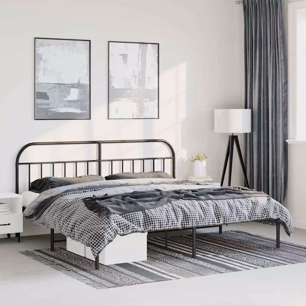 vidaXL Giroletto con Testiera in Metallo Nero L: 187 cm, P: 219 cm, H: 100 cm