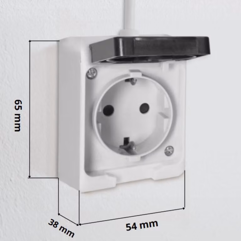 Prese a muro 2P+T, con protezione Schuko, grado di protezione IP54, impermeabile, colore bianco e nero, per uso esterno