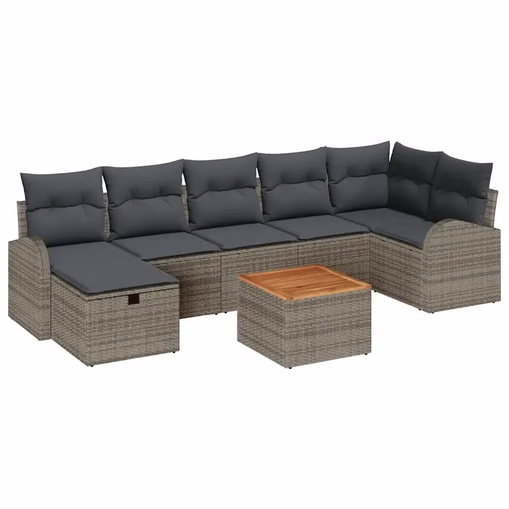 Set Divano da Giardino a L vidaXL in Polyrattan Grigio con Cuscini e Tavolino da 8 Pezzi – 2
