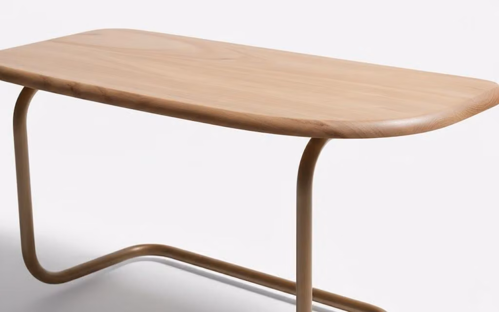 Tavolino ausiliario, stile moderno, colore marrone chiaro, superficie in legno
