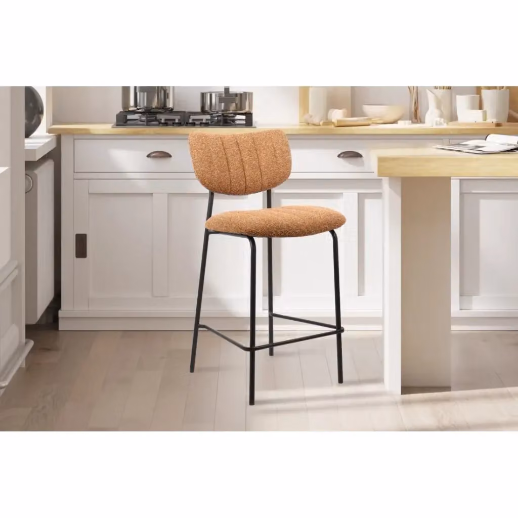 Sedia da bancone Meublorama in tessuto arancione con gambe in metallo nero stile industriale Altezza: 97 cm – 2