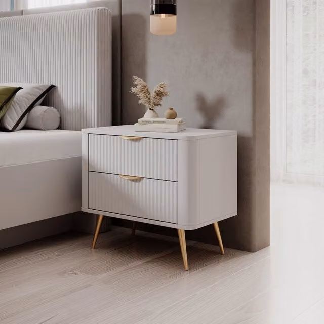 Comodino Baari DMORA con 2 cassetti Bianco e Oro L: 63 cm, P: 38 cm, H: 55 cm – 1