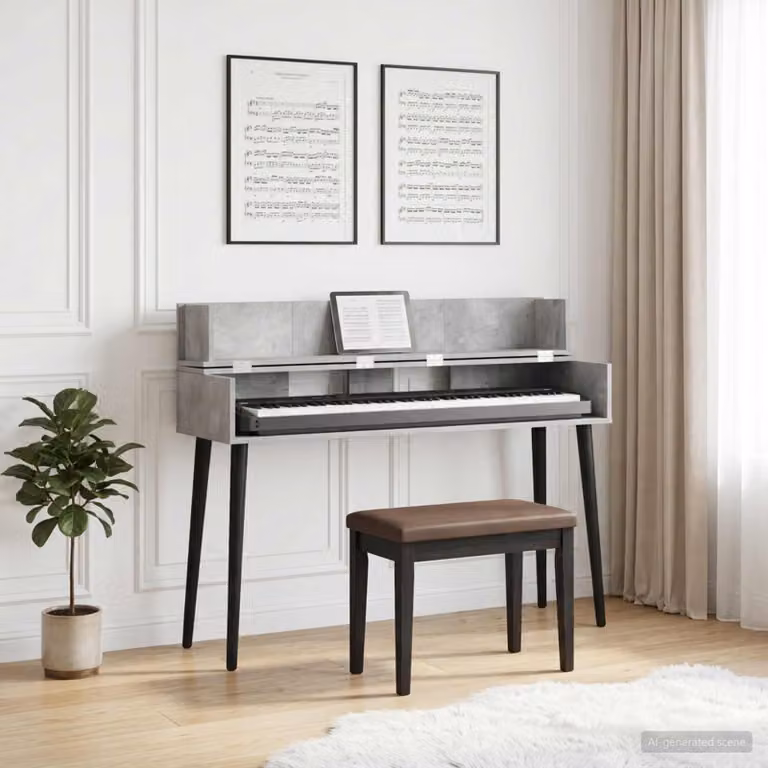 Scrivania da studio moderna vidaXL in MDF laminato Grigio, L 130 x P 40 x H 19,5 cm