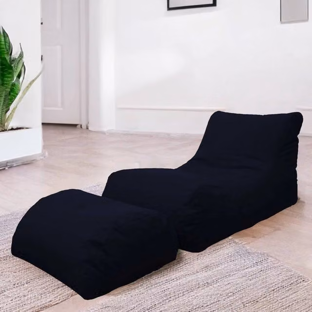 Chaise Longue moderna Alton di Talamo Italia con poggiapiedi e pouf imbottito, colore Nero, L: 120 cm, P: 80 cm, H: 60 cm