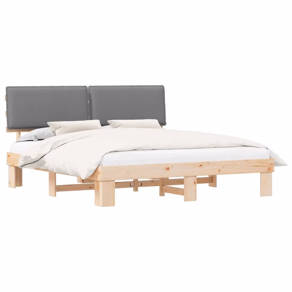 Letto con Testiera Rivestita vidaXL in Legno di Pino e Tessuto Grigio 200 x 200 cm – 2