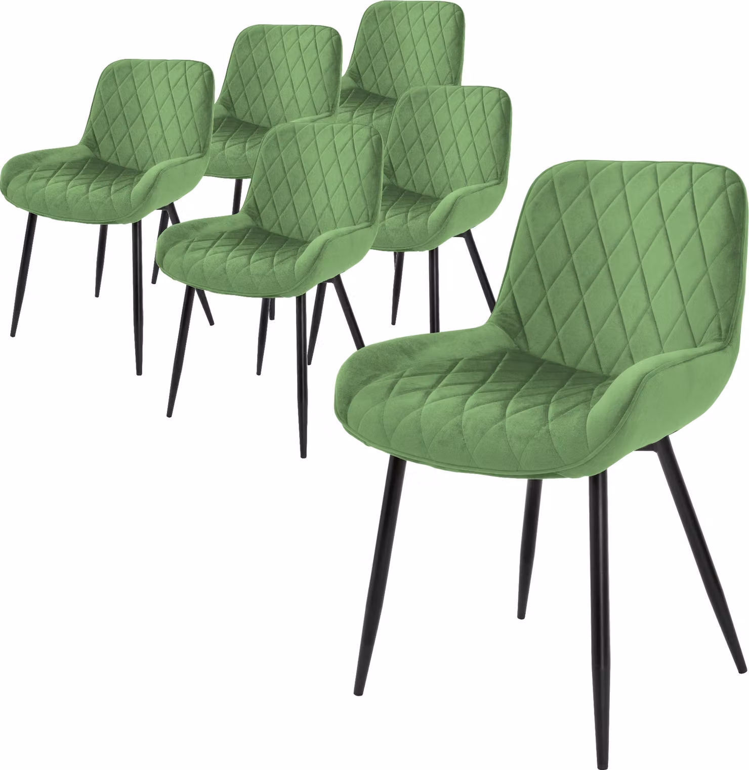ML-Design set di 6 sedie da pranzo con schienale e braccioli, salvia, seduta in velluto, sedia imbottita con gambe in metallo