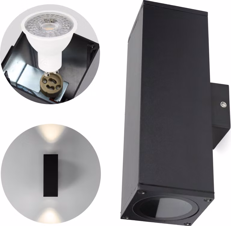 Applique da esterno Applique QUERK 4 bifacciali rotonde nere impermeabili GU10 per giardino, facciata