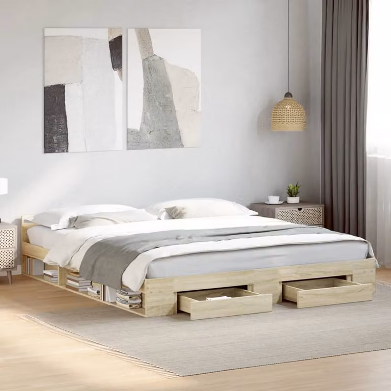 vidaXL Giroletto con Cassetti in Legno Multistrato e MDF, Rovere, 200x200 cm