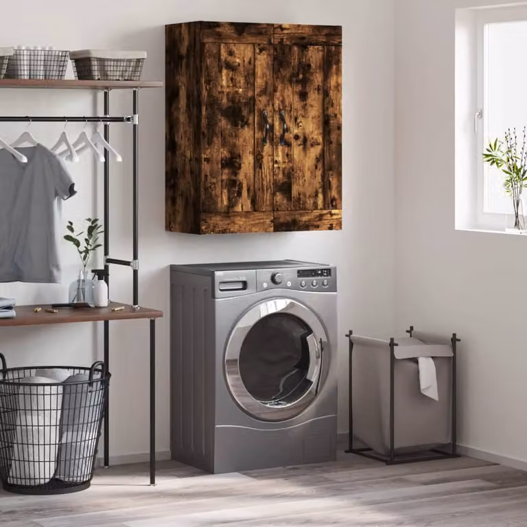 Mobile a parete vidaXL in legno Rovere Fumo, L: 69,5 cm, P: 34 cm, H: 90 cm