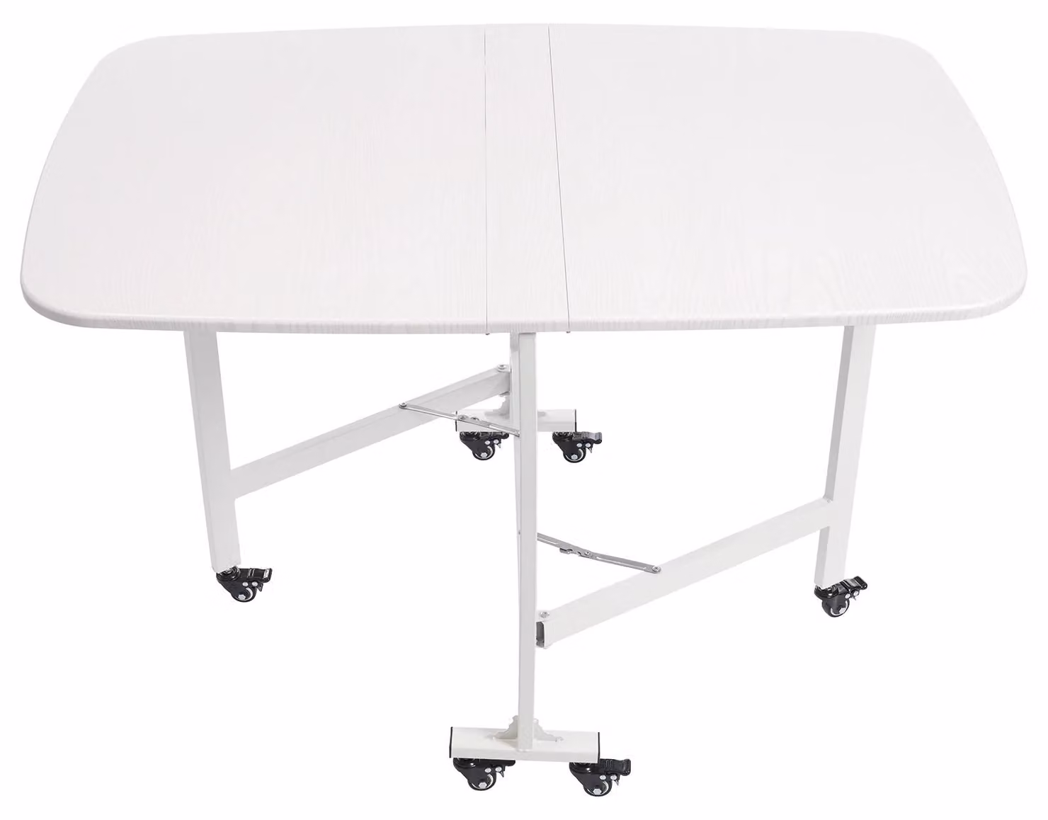 Tavolo pieghevole - Tavolo da pranzo rettangolare - 120 x 80 x 75 cm - Pieghevole in tre parti - 6 ruote bloccabili - Struttura in metallo - Bianco