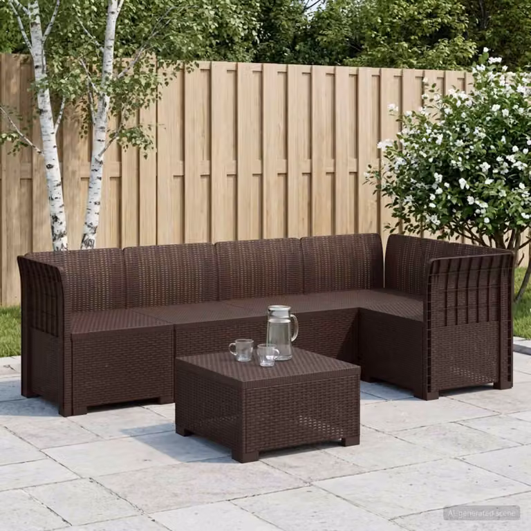 vidaXL Divano da Giardino ad Angolo in Polyrattan Marrone con Cuscini, Resistente ai Raggi UV
