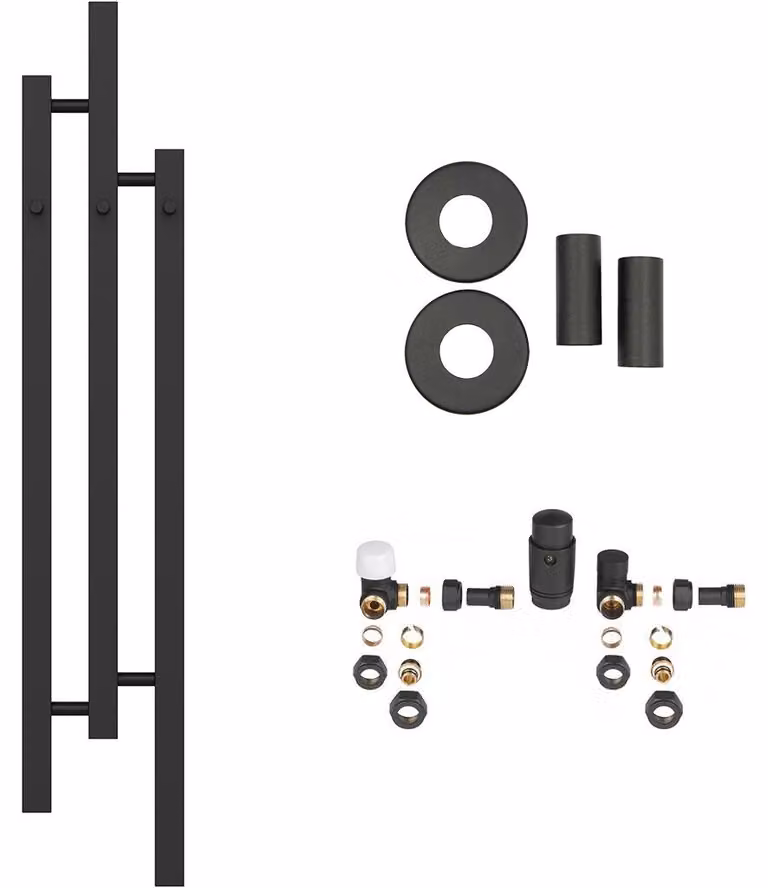 Set radiatore per bagno Fabiano - riscaldamento centralizzato - attacco laterale - 251W - nero opaco - 1200x220 mm