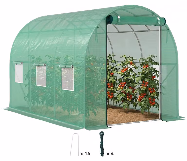 Serra Outsunny, circa 3 x 2 x 2 m, serra in plastica con 6 finestre e porta a rullo