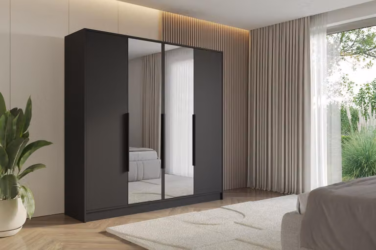ALTDECOR Armadio con specchio LESE - 200x200x51 Nero Armadio multiuso con moderni frontali lisci