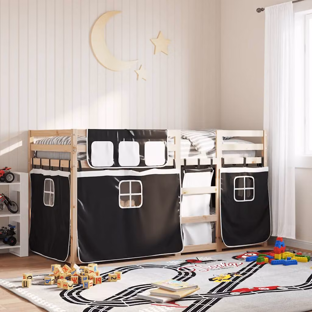 vidaXL Letto a Castello per Bambini in Legno di Pino Bianco e Nero L/P/H: 200 x 90 x 151 cm – 2