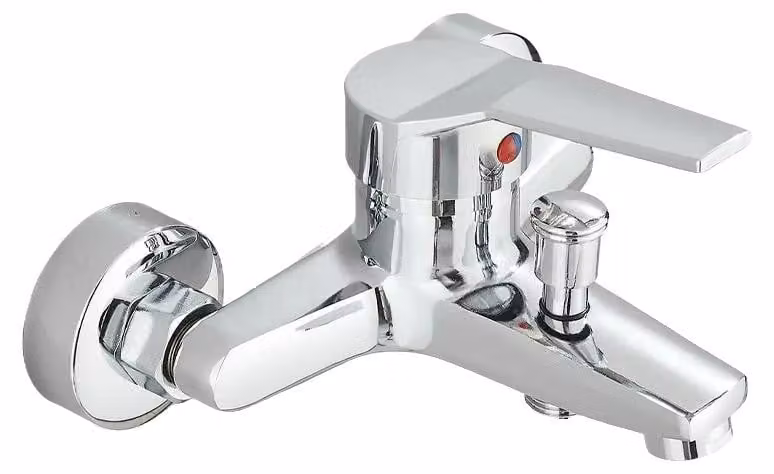 Miscelatore da bagno da parete, design moderno, controllo monocomando, finitura cromata, cromato