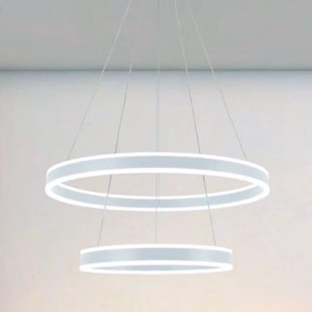 Lampadario a sospensione LED moderno Trade Shop Traesio con doppio cerchio, colore bianco, 58W, con telecomando