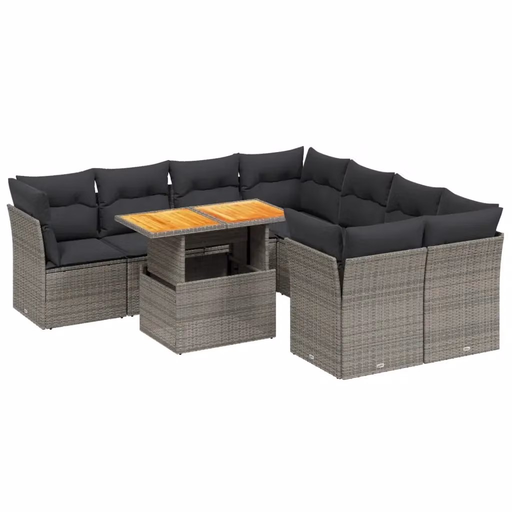 Set Divano da Giardino vidaXL 9 pz in Polyrattan Grigio con Cuscini e Tavolino da Esterno – 2