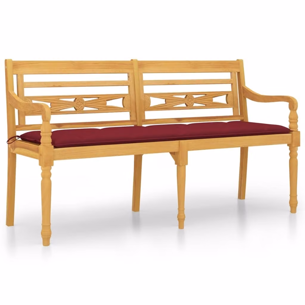 Panca Batavia con cuscino rosso vino 150 cm in legno massiccio di teak