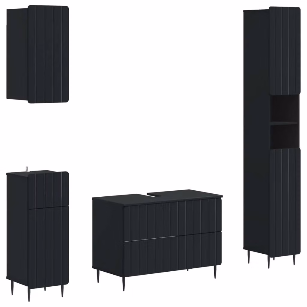 Set di mobili da bagno moderno vidaXL in legno nero opaco con mobile lavabo e pensile a parete – 2