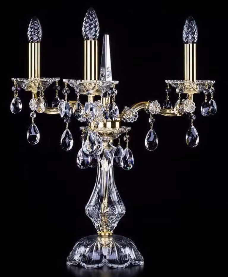 Casa Padrino lampada da tavolo in cristallo barocco oro Ø 30 x H. 55 cm - Magnifica lampada da tavolo con vetro di cristallo di Boemia - Lampade barocche di cristallo