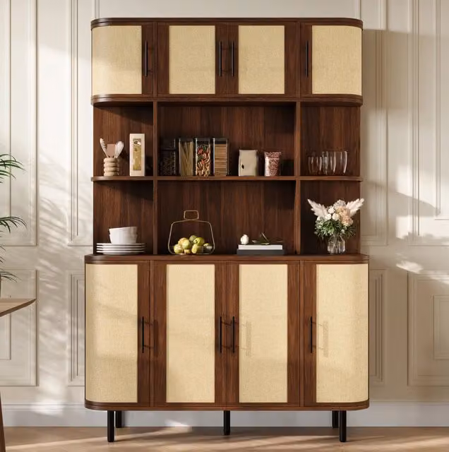 Sideboard in MDF con 8 ante a effetto intrecciato; 120 x 20 x 180 cm; noce