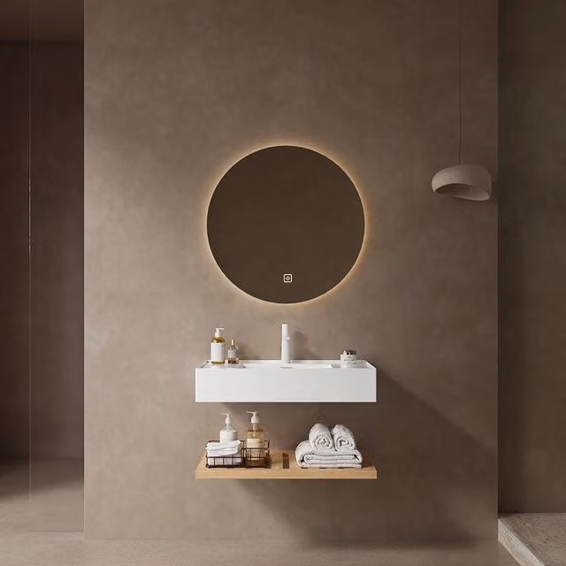 Mobile bagno con lavabo sospeso - Xylo - 75 cm - Bianco - Acrilico, scaffale a strisce