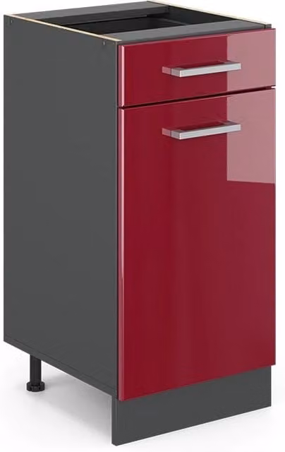 Mobiletto base per cucina Vicco R-Line Rosso lucido e Antracite con ante a battente L: 40 cm, H: 81,6 cm, P: 46 cm – 1