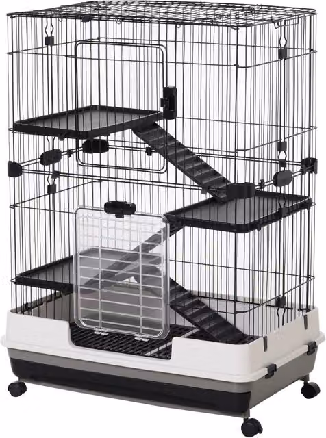 EasyComfort Gabbia a 3 Piani in Metallo con Vassoio per Roditori, Conigli e Furetti con 4 Ruote, Nera, L: 81.2 cm, P: 52.7 cm, H: 114 cm