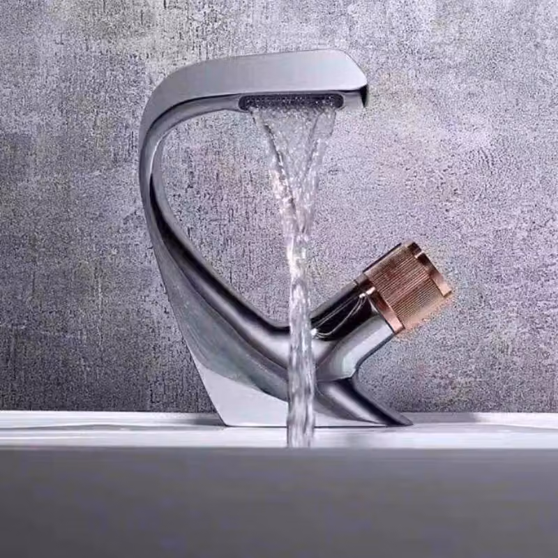 Rubinetto a cascata, rubinetto per lavabo, rubinetto da bagno, argento e oro