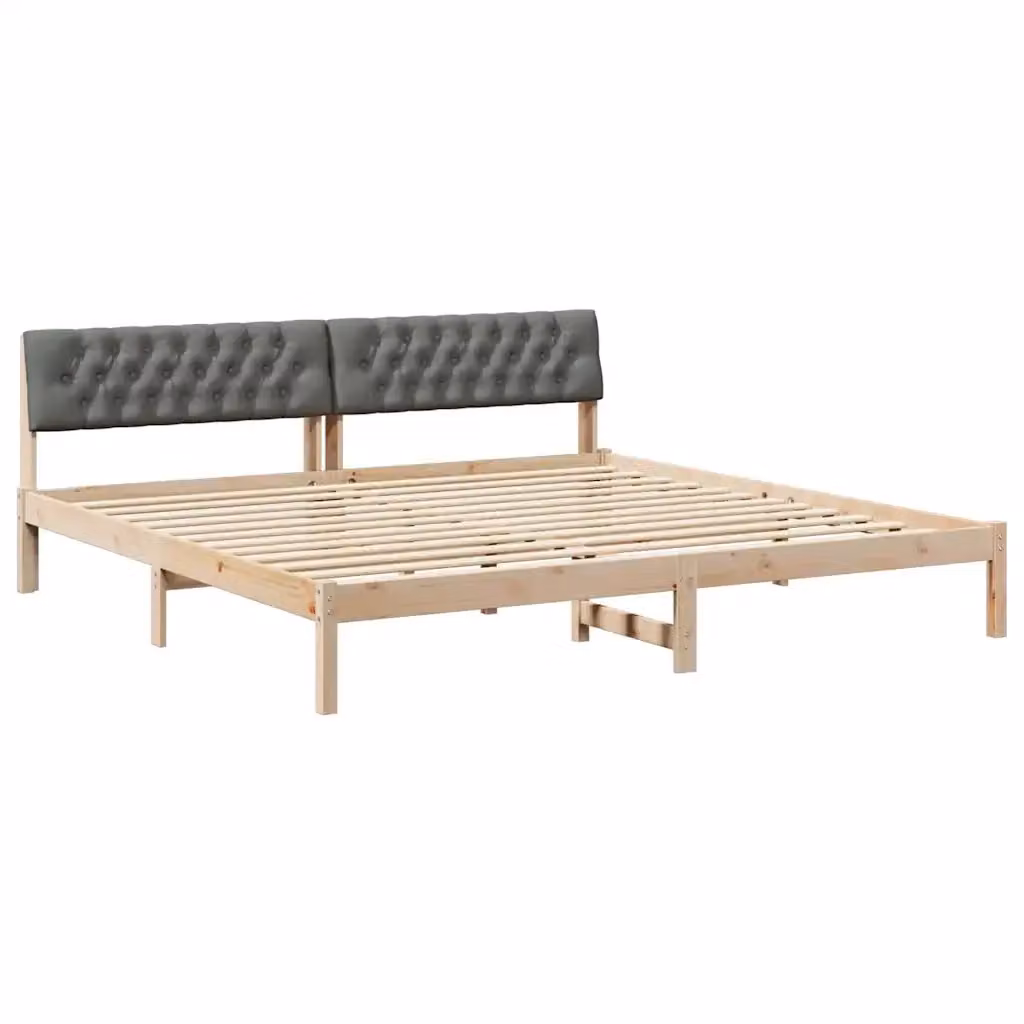 Struttura del letto moderna vidaXL in legno di pino e tessuto, marrone e grigio, L/P/H: 200 x 200 x 78,5 cm – 2