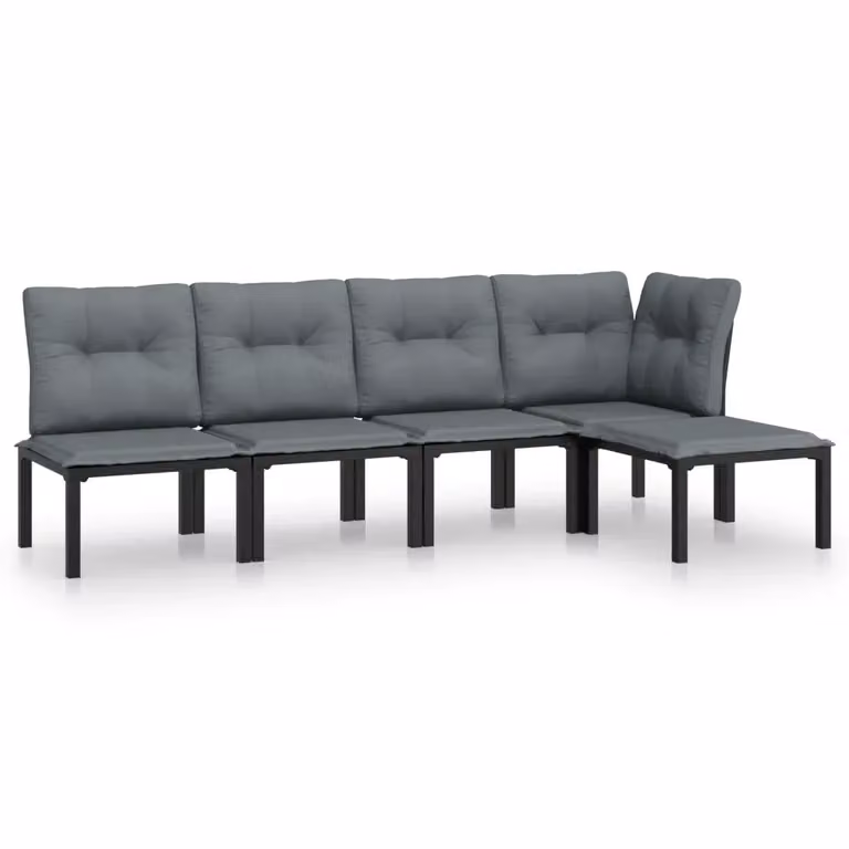 Set Salotto da Giardino a L vidaXL in Polyrattan Nero e Grigio con Cuscini e Ottoman