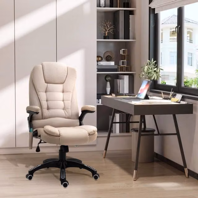 Sedia da ufficio ergonomica REDOM con massaggio e riscaldamento, Marrone e Beige, L: 68 cm, P: 72 cm, H: 110-120 cm – 1