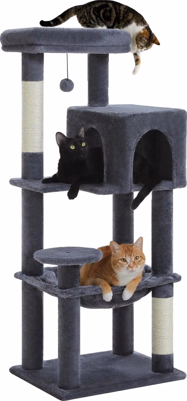 Albero per gatti, struttura a 5 livelli, condo morbido e amaca, AMT0110DGY-S, S