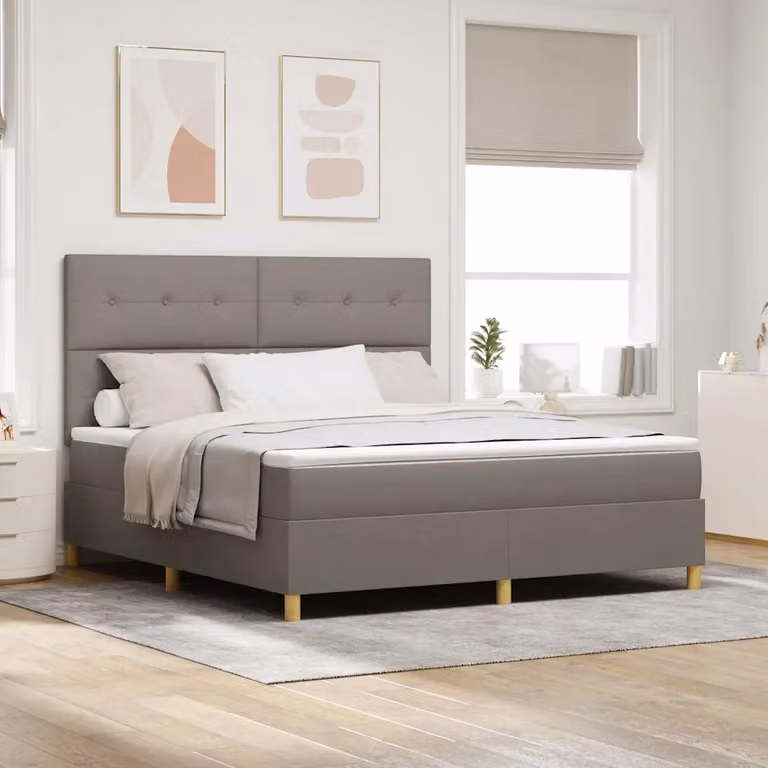 Letto a molle con testiera Talpa vidaXL in tessuto grigio L: 180 cm, P: 200 cm