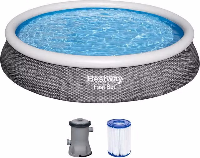 Trade Shop - Piscina Fuori Terra Fast Set Con Pompa Filtro ø396x84cm Effetto Rattan Rotonda 57376 -